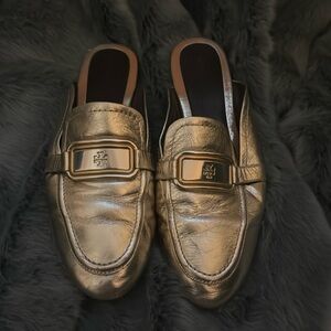 Tory Burch Gold Leather Loafers
